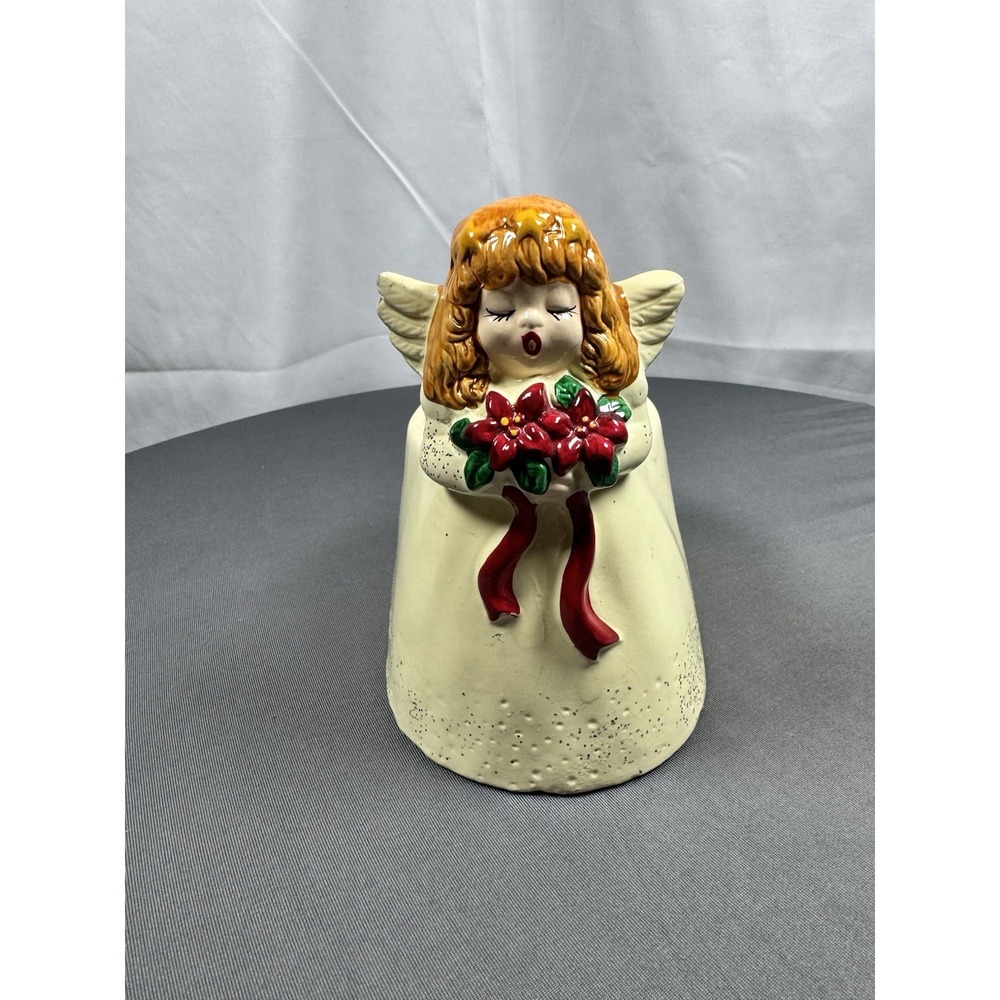 Vintage Singing Angel Ceramic Planter With Poinsettia Bouquet